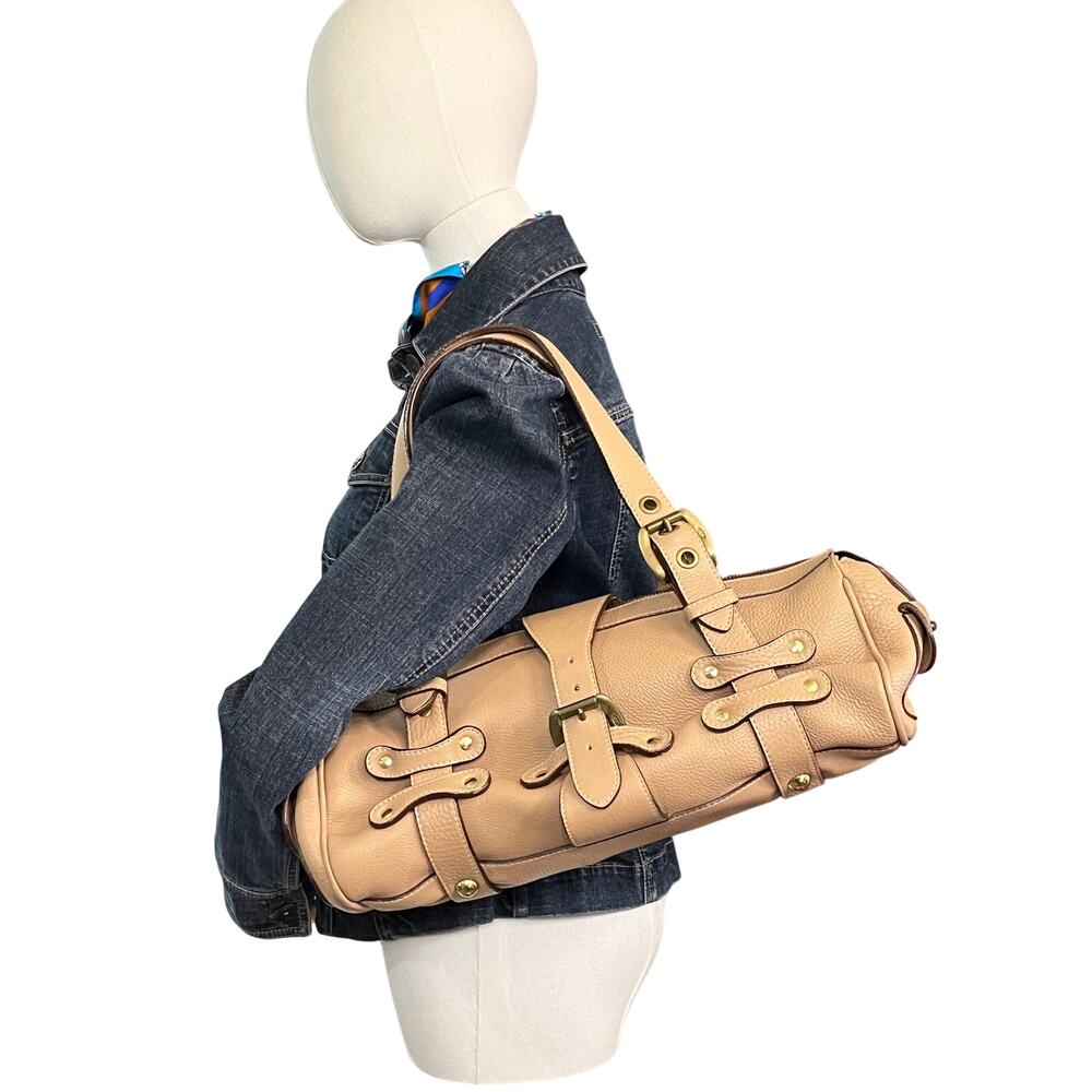 J&M Davidson Tan Leather Belt Satchel Barrel Shoulder Bag Made in Spain